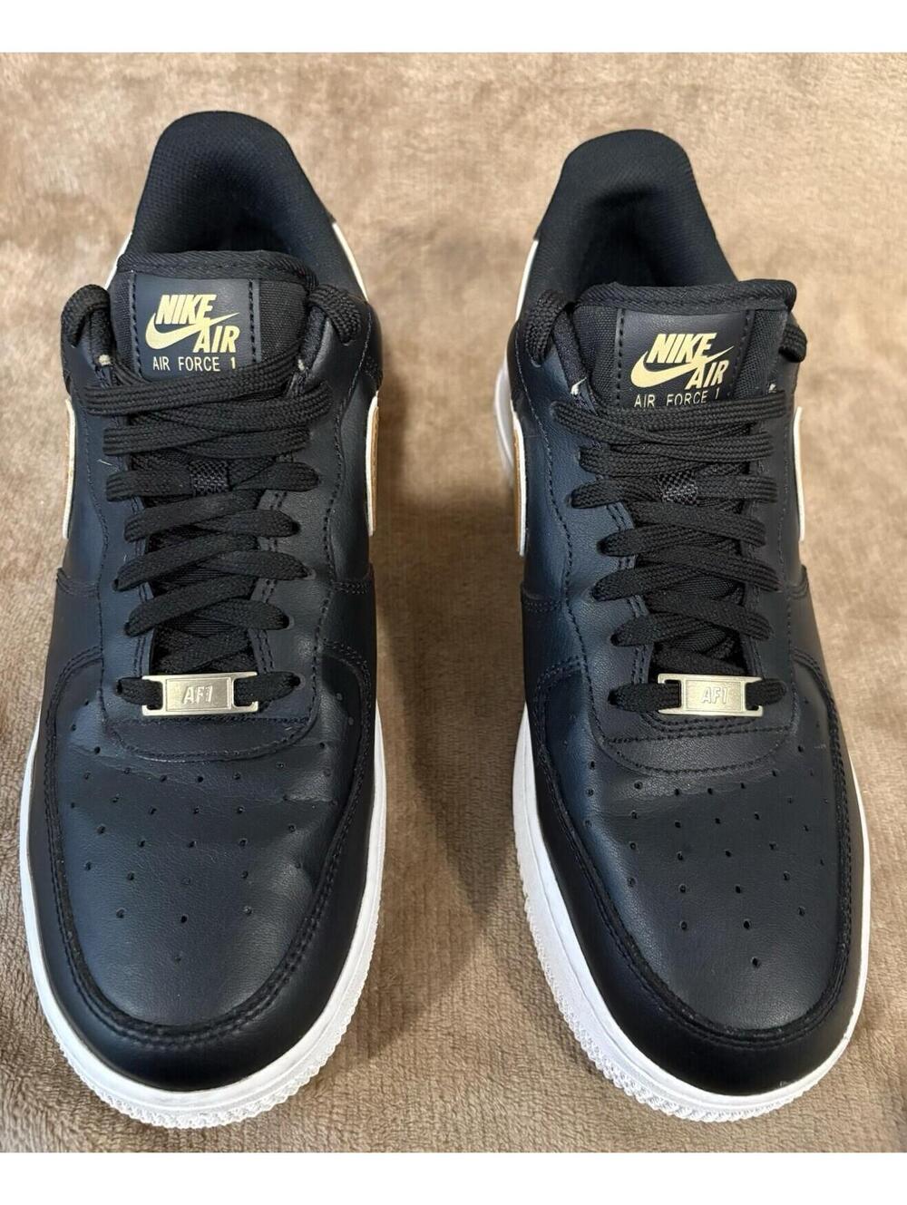 Nike Men’s  Air Force 1 '07 ESS Shoes Black White Gold DD1523-001 Size 11 Swoosh